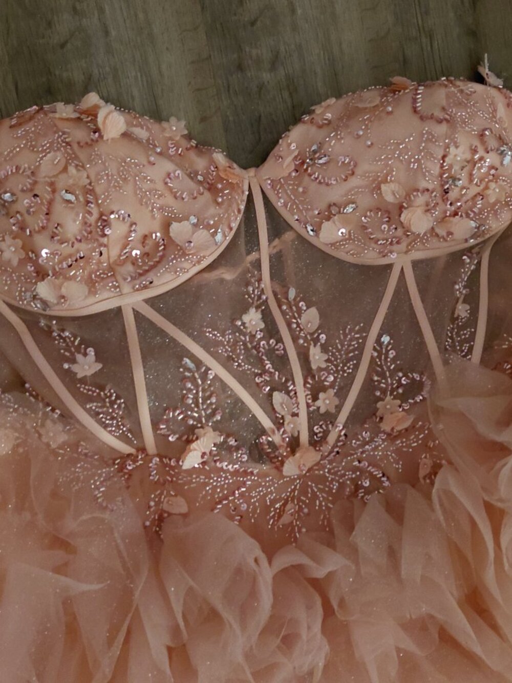 Salmon/ light pink plus size prom dress